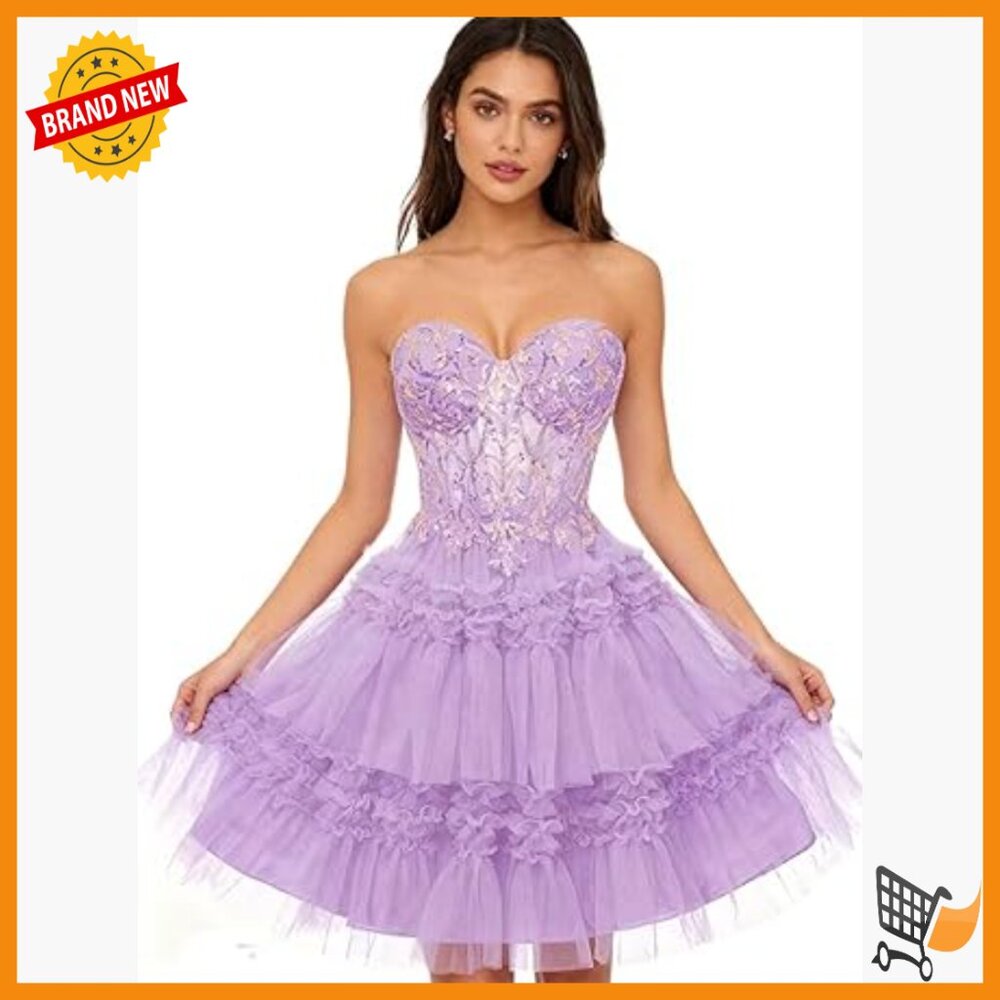 Tulle Sequin Mini Dress Sweetheart Strapless Prom Party Cocktail